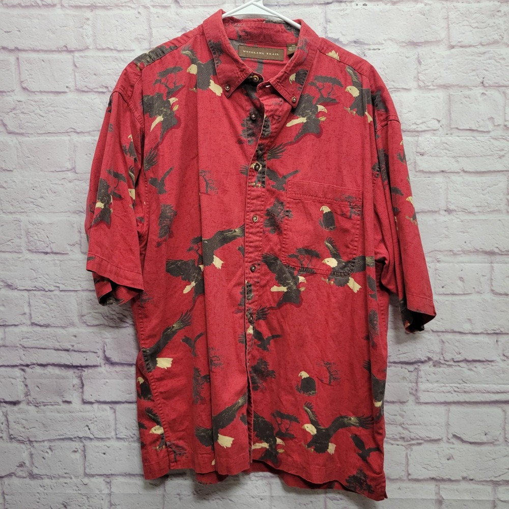 Vintage Woodland Trail Red Button Shirt Size XXL Bald Eagles All Over Print Soft